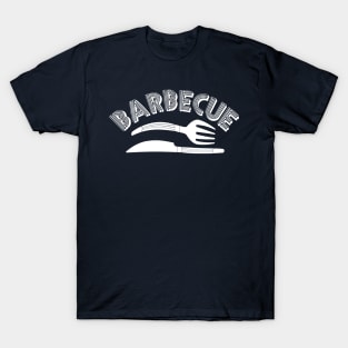 Barbecue Curved Knife and Fork White Text T-Shirt